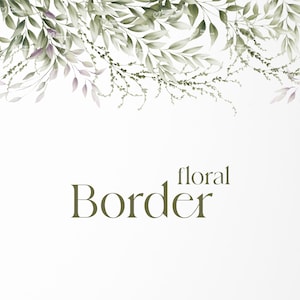 Floral border, Greenery Foliage Frame, Green leaves, Wedding invite card, Digital floral clipart PNG, Digital download