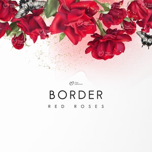 Moldura de borda floral, borda de rosas vermelhas, cartão de convite de casamento, clipart floral digital PNG, download digital