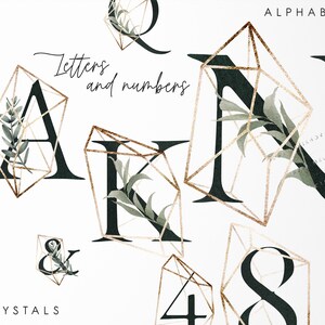 Letras e números | Cristais alfabeto floral | Casamento clipart PNG