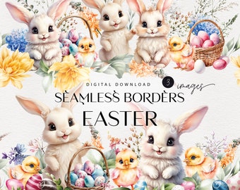 Seamless Easter border, Easter frame PNG, Memory Book, Junk Journals Digital Ester clipart PNG, Digital download