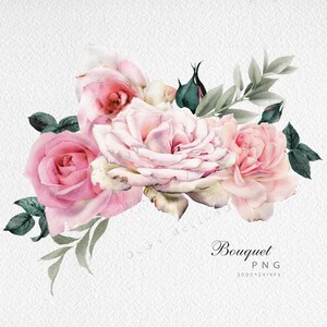 Watercolor Flower Clipart, Pink Roses, Watercolor Floral Clip Art PNG ...