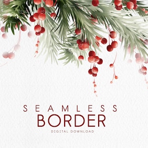 Bordure transparente de Noël, branches de sapin et carte d'invitation de nouvel an de fruits rouges, verdure de Noël, clipart numérique PNG, téléchargement numérique