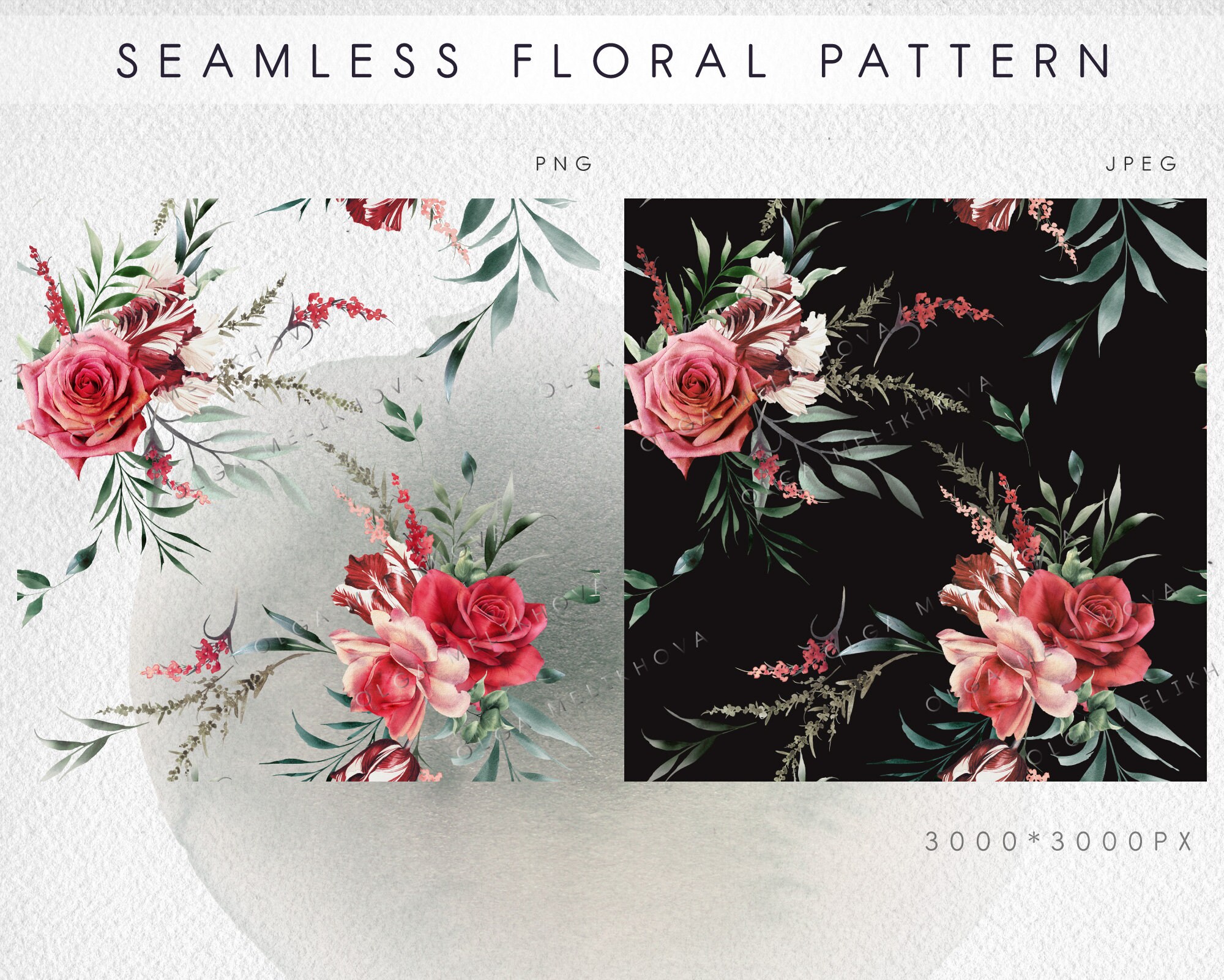 Seamless Floral Pattern, Digital Floral Paper With Red Roses, Pattern ...