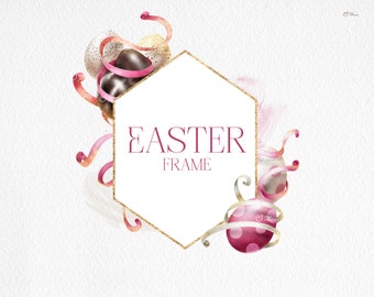 Easter frame, Easter eggs, Greeting card, Easter clipart png, Digital download