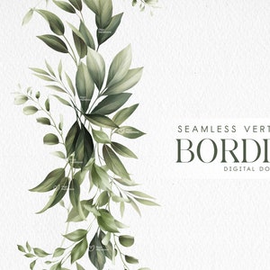 Borde floral, borde vertical, vegetación, follaje, tarjeta de invitación de boda, clipart floral digital PNG, descarga digital