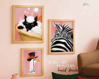 Eclectic Gallery Wall Art Set of 3, Feminist Wall Decor, Digital wall art,  Maximalist Pink Home Decor, Digital Download, Trendy Poster