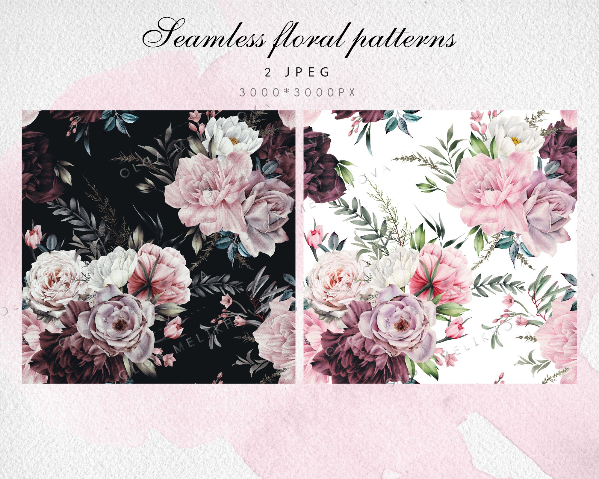 Seamless Floral Patterns, Digital Paper PNG, Watercolor Flowers - Etsy