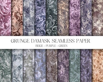 Grunge Damask Seamless Paper, Damask Digital Paper Wallpaper Style, Purple Vintage Paper, Journal Supply, Digital Download