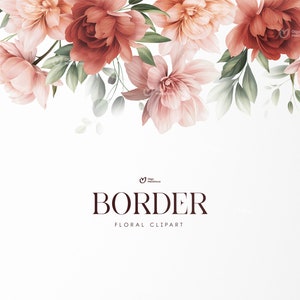 花のボーダー、牡丹の花と緑、結婚式の招待状、デジタル花のクリップアート PNG、デジタルダウンロード