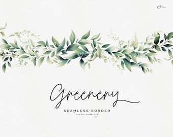 Greenery Foliage Border, Green leaves, Boho border, Wedding invite card, Digital floral clipart PNG, Digital download