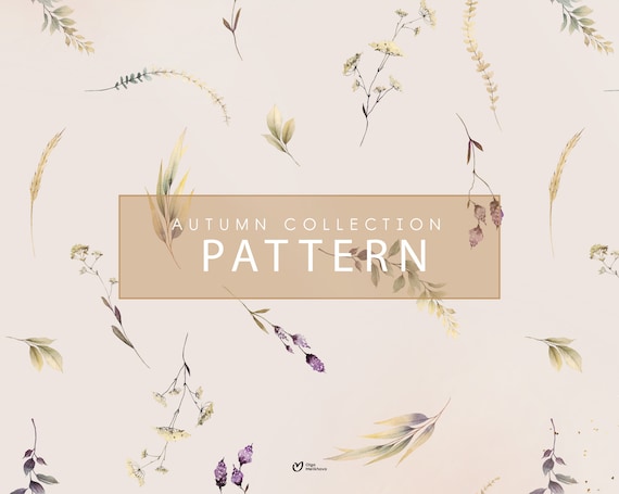 Seamless floral pattern, Autumn floral paper, mushrooms, autumn leaves, pattern PNG, Instant download