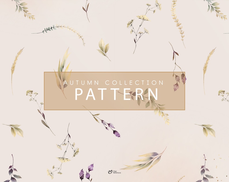 Seamless floral pattern, Autumn floral paper, mushrooms, autumn leaves, pattern PNG, Instant download image 1