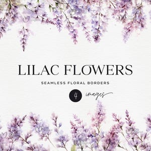 Bordures sans couture de fleurs lilas, lavande aquarelle, clipart floral, clipart aquarelle PNG, mariage bordures Clipart Png, téléchargement numérique