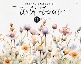 Wild Flowers, Wild Floral Clipart, Premade Borders, frames, Wedding invite card, Digital floral clipart PNG, Digital clipart PNG