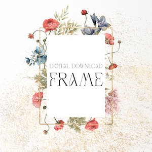Floral frame, Garden flower frame, Flral border, Wedding invite card, Digital floral clipart PNG, Instant download