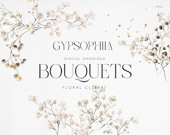 Gypsophilia, Floral bouquets clipart for invitations, Flower Clipart, Sublimation designs, Digital wedding clipart PNG