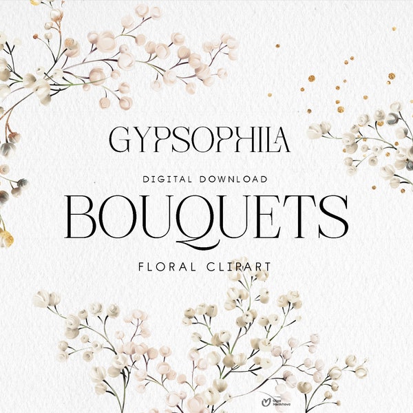 Gypsophilia, Floral bouquets clipart for invitations, Flower Clipart, Sublimation designs, Digital wedding clipart PNG