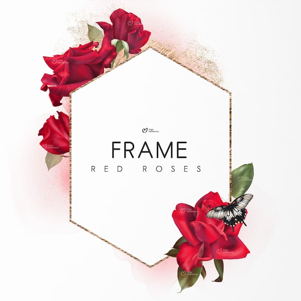 Floral frame, Roses frame, Red roses, Frame for Valentine's Day, Wedding invite card, Digital floral clipart PNG, Digital download