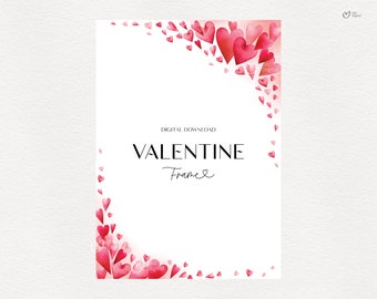 Aquarell Valentinstag Border-Rahmen, Zarte Herzen, Rahmen, Hochzeit, Einladungskarte, Digitale Clipart PNG