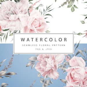 Seamless floral pattern, Watercolor peonies Digital paper, Digital download, clipart PNG