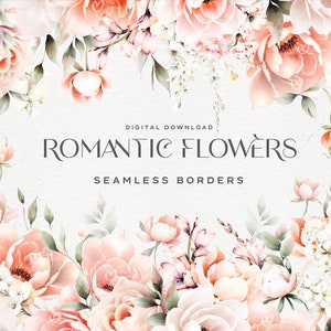 Florale nahtlose Grenze, Boho Pfingstrosen und Grün, elegante Blumen, Hochzeitsrahmen, digitale Blumen Clipart PNG, digitaler Download