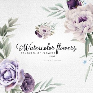 Clipart de flores de acuarela, ramos de flores, pintado a mano, clipart floral de boda PNG