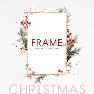 Weihnachtsrahmen, Neujahrs-Einladungskarte, Weihnachtsgrün, Sublimationsdesign, digitale Clipart PNG, digitaler Download