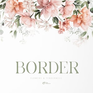 Bloemenrand, tuin bloemen en groen, bruiloft uitnodigingskaart, digitale bloemen clipart PNG, digitale download