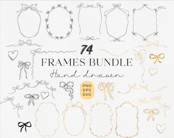 Bundle SVG cadres dessinés à la main, cadre noeud coquette, cadres dorés numériques et clipart bordures, clipart Invitations toile PNG, tendance 2026