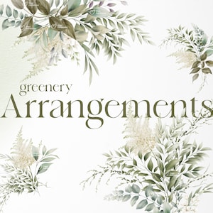 Bouquets of green foliage Png, Greenery clipart, Green leaves, wedding invitation, Instant download