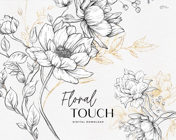 Monochrome flowers, floral bundle, Border-frames, Wedding invite card, Bouquets, Digital floral clipart PNG, Digital clipart PNG