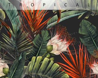 Seamless tropical pattern, Digital tropical paper, Digital download PNG