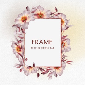 Floral frame, Garden flowers, Roses card, Watercolor flowers, Wedding floral clipart png, Digital Frame download