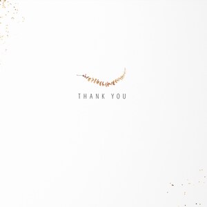 May include: A simple white background with a gold leaf garland and the text "THANK YOU" in black.