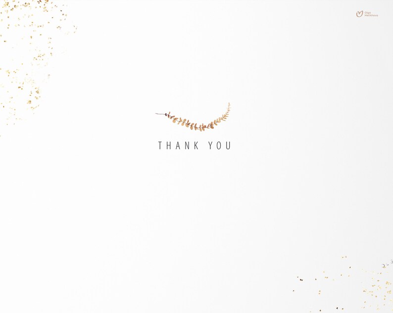 May include: A simple white background with a gold leaf garland and the text "THANK YOU" in black.