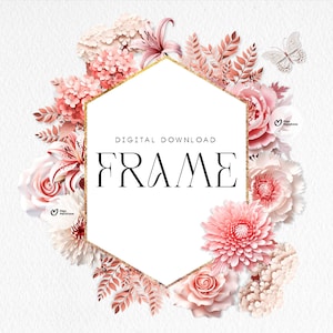 Floral frame, 3D flowers, Border-frame, Wedding floral clipart png, peonies, lilies, chrysanthemums, Digital download frame PNG