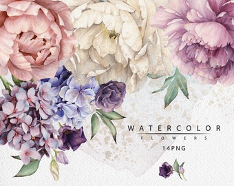 Watercolor flower set, Digital Download Clip Art PNG