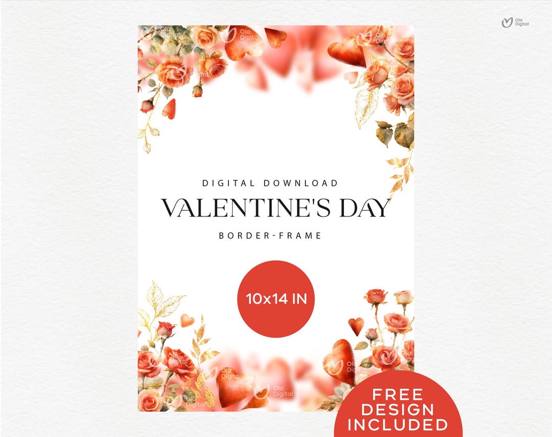 Watercolor Valentine's Day Floral Border-frame, Tender Hearts, Wedding ...