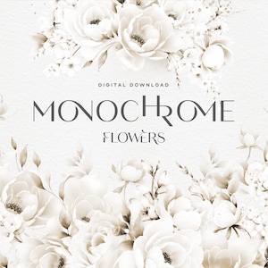 Monochrome bloemen clipart, bloemen aquarel, naadloze randen, boeketten clipart, aquarel clipart, bruiloft bloemen clipart, png