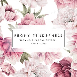 Peony tenderness, Seamless pattern, Digital floral paper, Peony pattern PNG