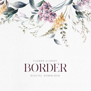 Floral border, Greenery Border, Garden flowers, Wedding invite card, Digital floral clipart PNG, Digital download