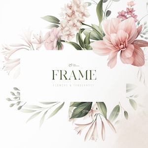 Blumenrahmen, Gartenblumen, Hochzeitseinladungskarte, Digitaler Pfingstrosenrahmen PNG, digitaler Download