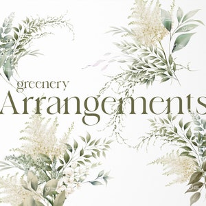 Bouquets of green greenery, Foliage clipart, Green leaves, wedding invitation, Instant download