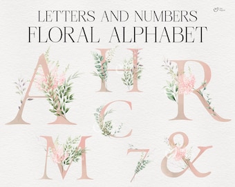 文字と数字、花のアルファベット、ピンクのアルファベットの結婚式のクリップアート PNG