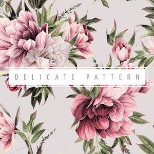 Seamless peony pattern PNG | Watercolor peonies | Digital download | Digital paper PNG