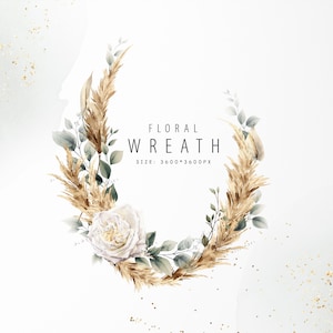 Cadre floral aquarelle, couronne florale, cadre avec fleurs séchées, cadre bordure verdure