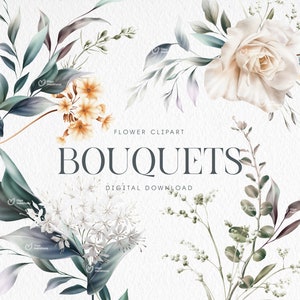 Floral bouquets clipart, Wildflowers, Greenery bouquets, Foliage, Printable sublimation designs, Digital clipart PNG