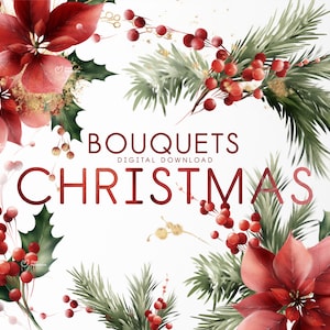 Arranjo de Natal, Buquês de Natal clipart, Cartão de Ano Novo, Download digital, Floral clipart PNG