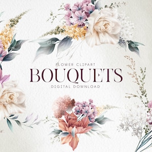 Clipart bouquets de fleurs, fleurs sauvages, clipart fleur aquarelle, feuillage, motifs imprimables en sublimation, clipart numérique PNG