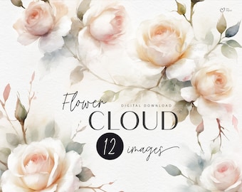 White Roses Floral Clipart, floral bundle, Borders, Wedding invite card, Bouquets, Digital floral clipart PNG, Digital clipart PNG